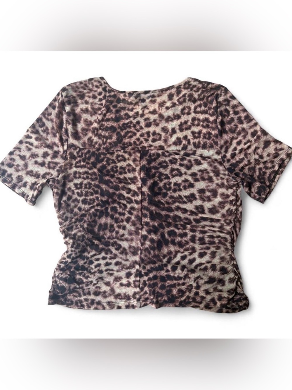 Leopard Print Ruched Mesh Top Sheer Sweetheart Neckline XL - Picture 2 of 7